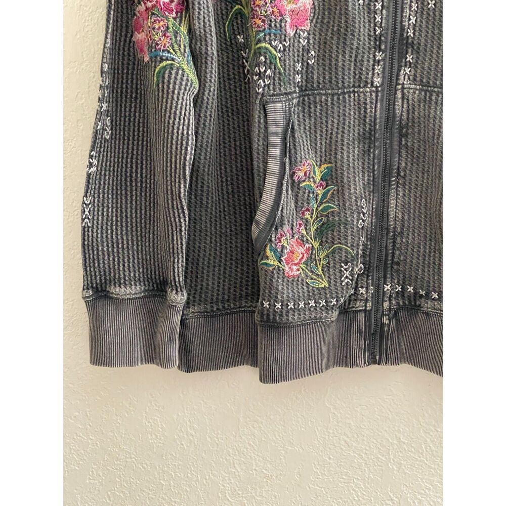 Sundance Rose Embroidered Zip Front 100% Cotton Hoodie Cardigan Tattoo Size L - Picture 5 of 10